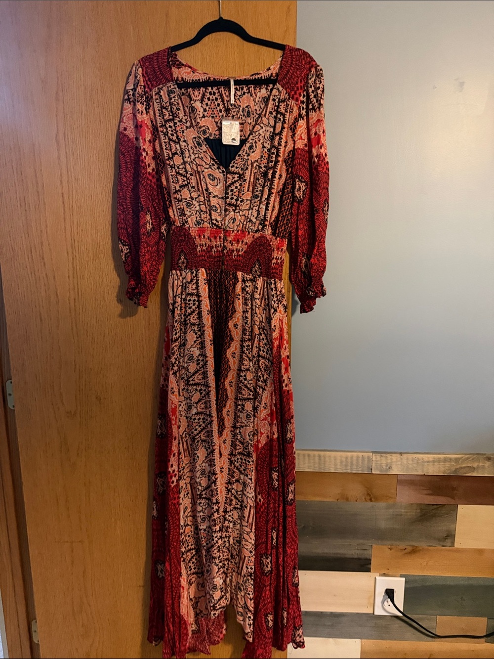 Free People Red and Peach Boho Maxi Dress